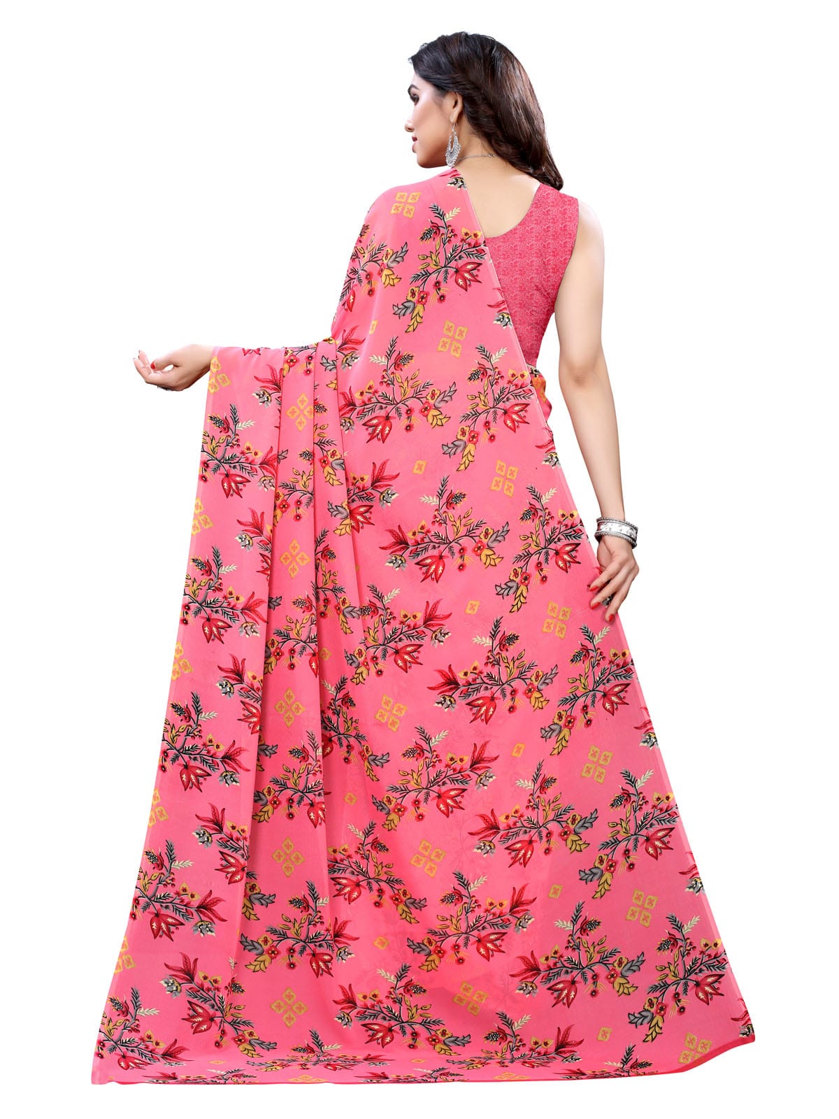 Georgette Floral French Rose Pink Saree