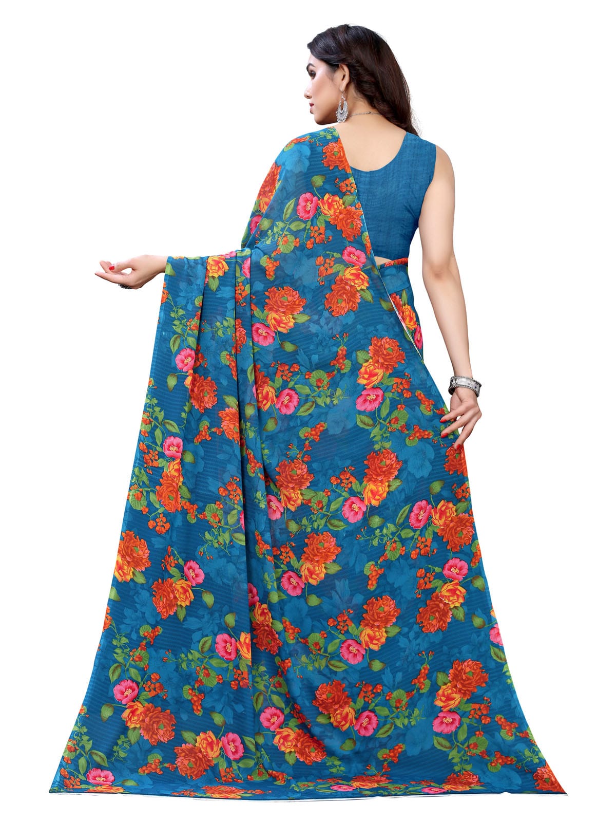 Georgette Floral Blue Saree