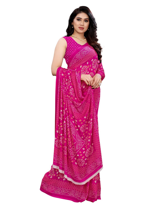 Georgette Bandhani Hot Pink Saree