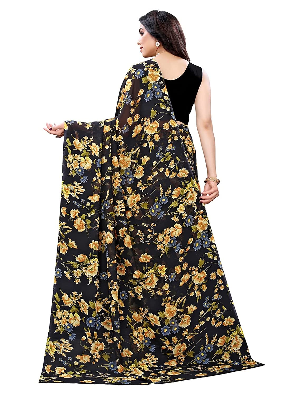 Georgette Floral Black Saree