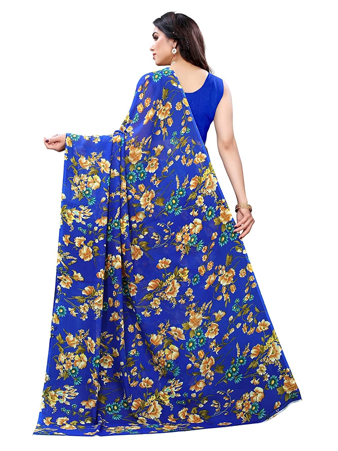 Georgette Floral Royal Blue Saree