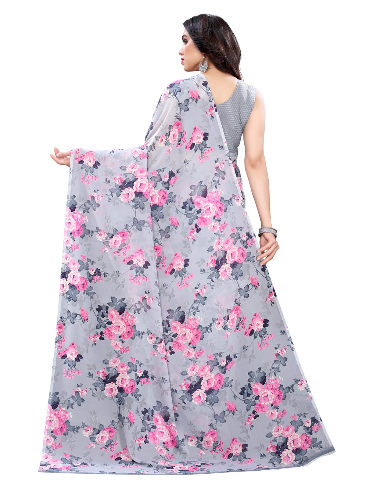 Georgette Floral Grey Saree