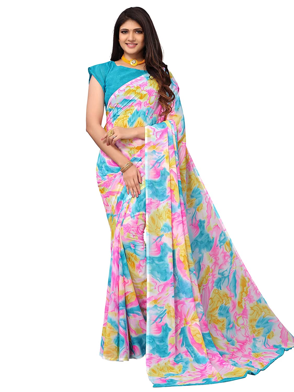 Georgette Floral Light Blue Saree