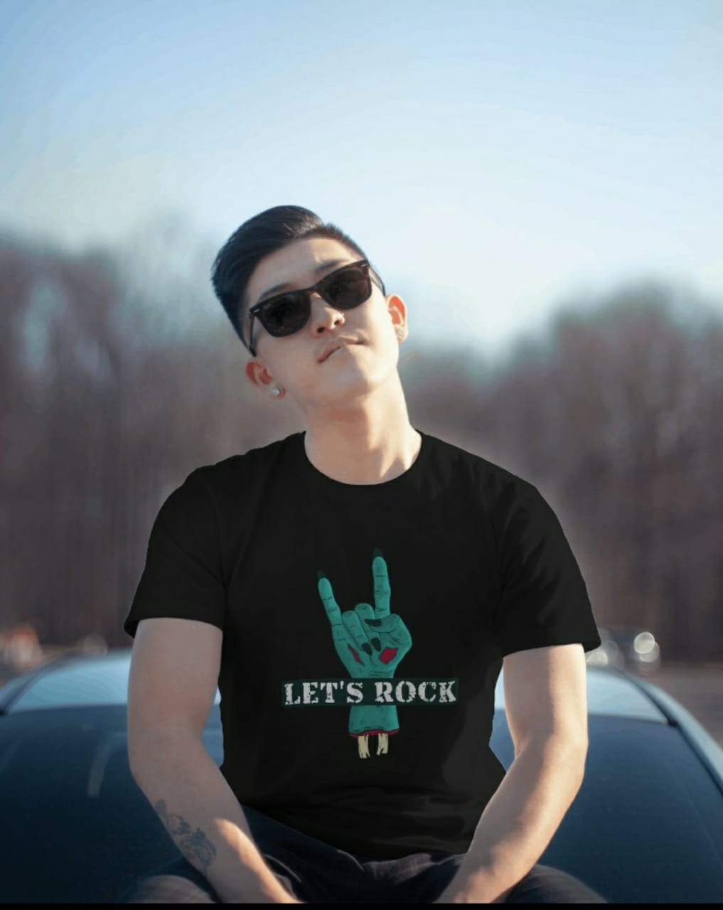 Black Lets Rock Printed Tshirt