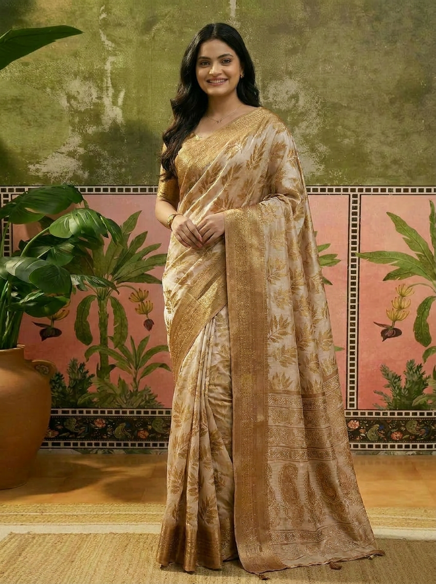 Vriksha Floral Leaf Chanderi Saree - 02 hero