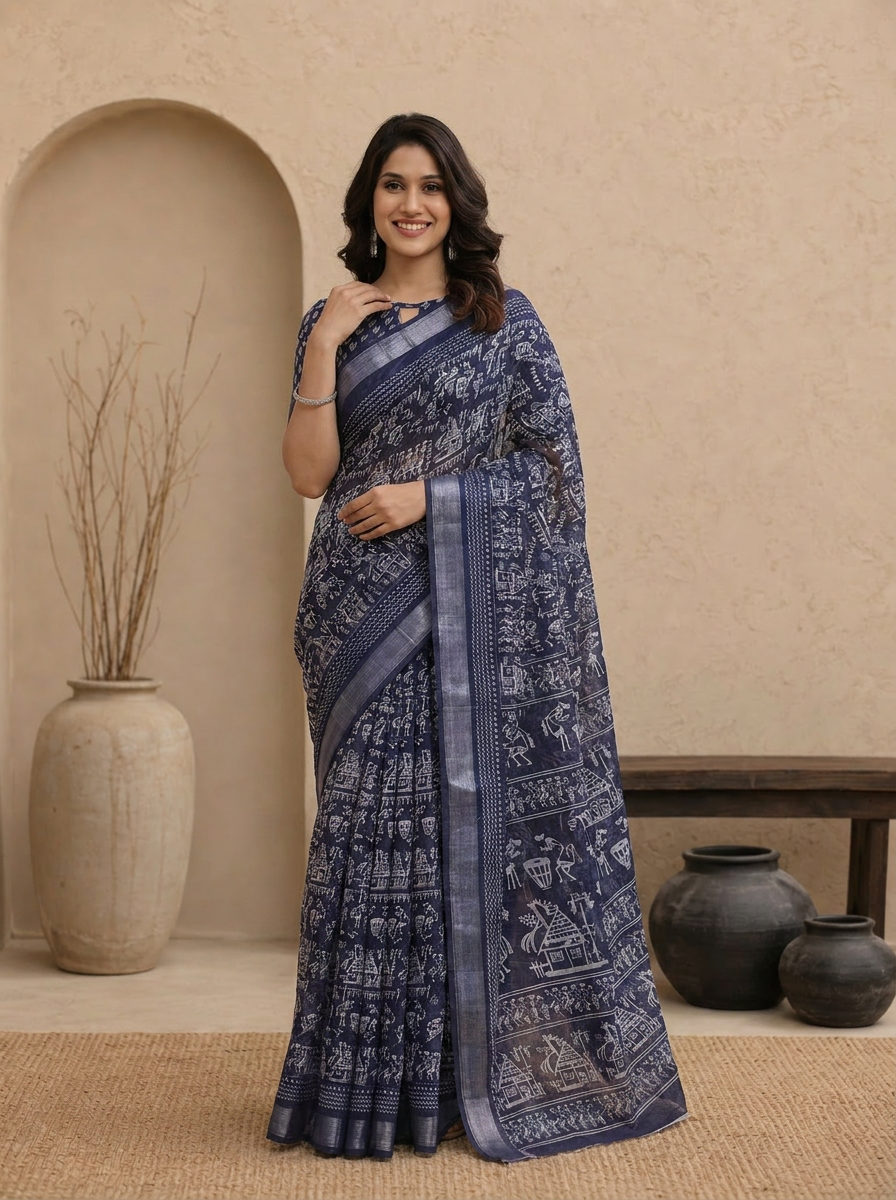 Indira Indigo Work Georgette Saree - 02 hero