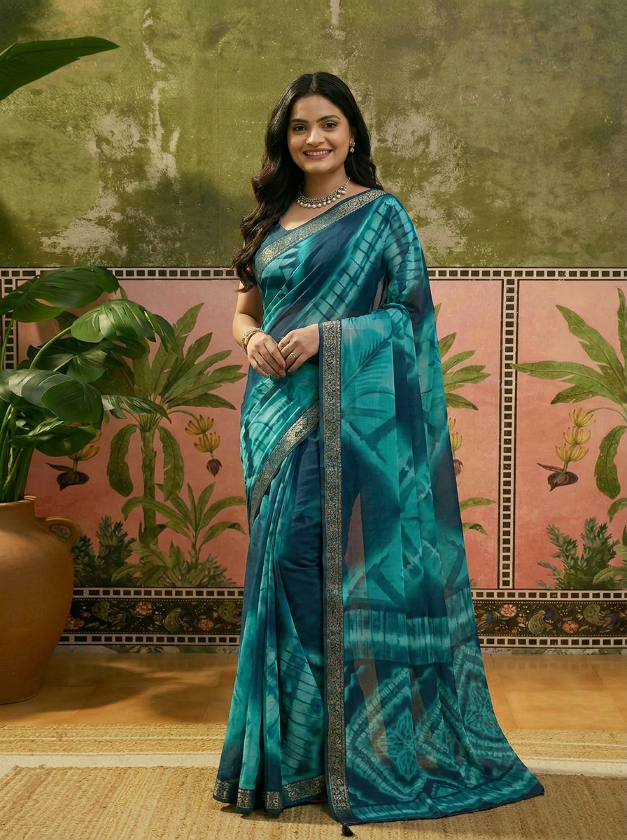 Elegant Royal Blue Tie-Dye Printed Saree Ã¢â‚¬â€œ Stylish Party & Casual Wear - 02 hero (1)