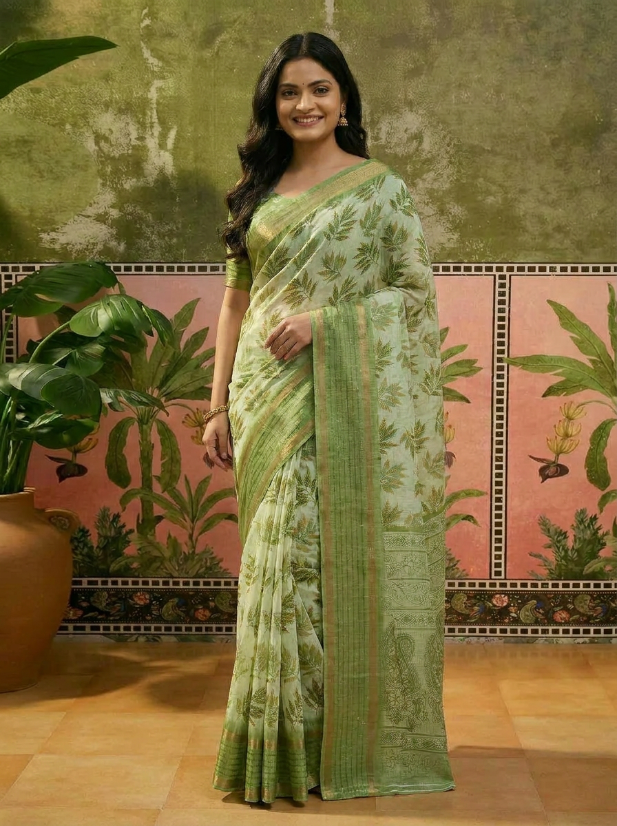 Vriksha Floral Leaf Chanderi Saree - 02 hero (1)
