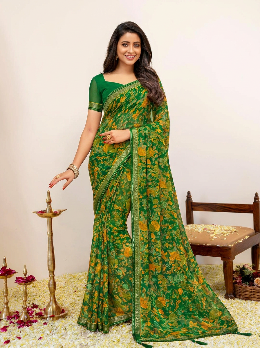 Aarna Floral Printed Chiffon Saree with Lace Border - 02 hero (1)