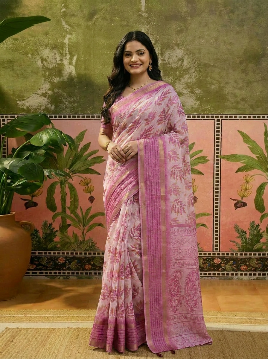Vriksha Floral Leaf Chanderi Saree - 02 hero (1)