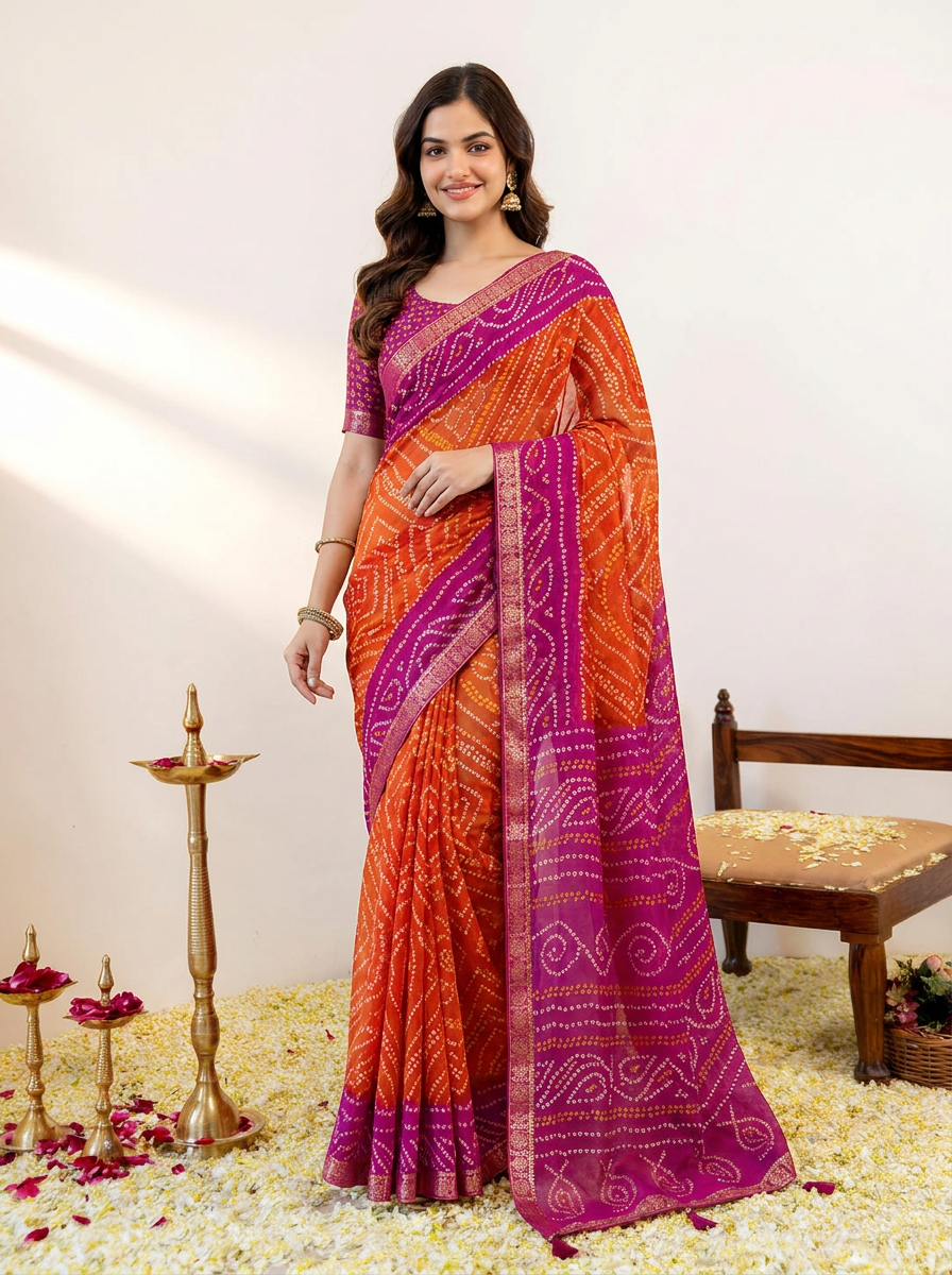 Rangriti Bandhani Chiffon Saree with Lace Border - 02 hero (1)