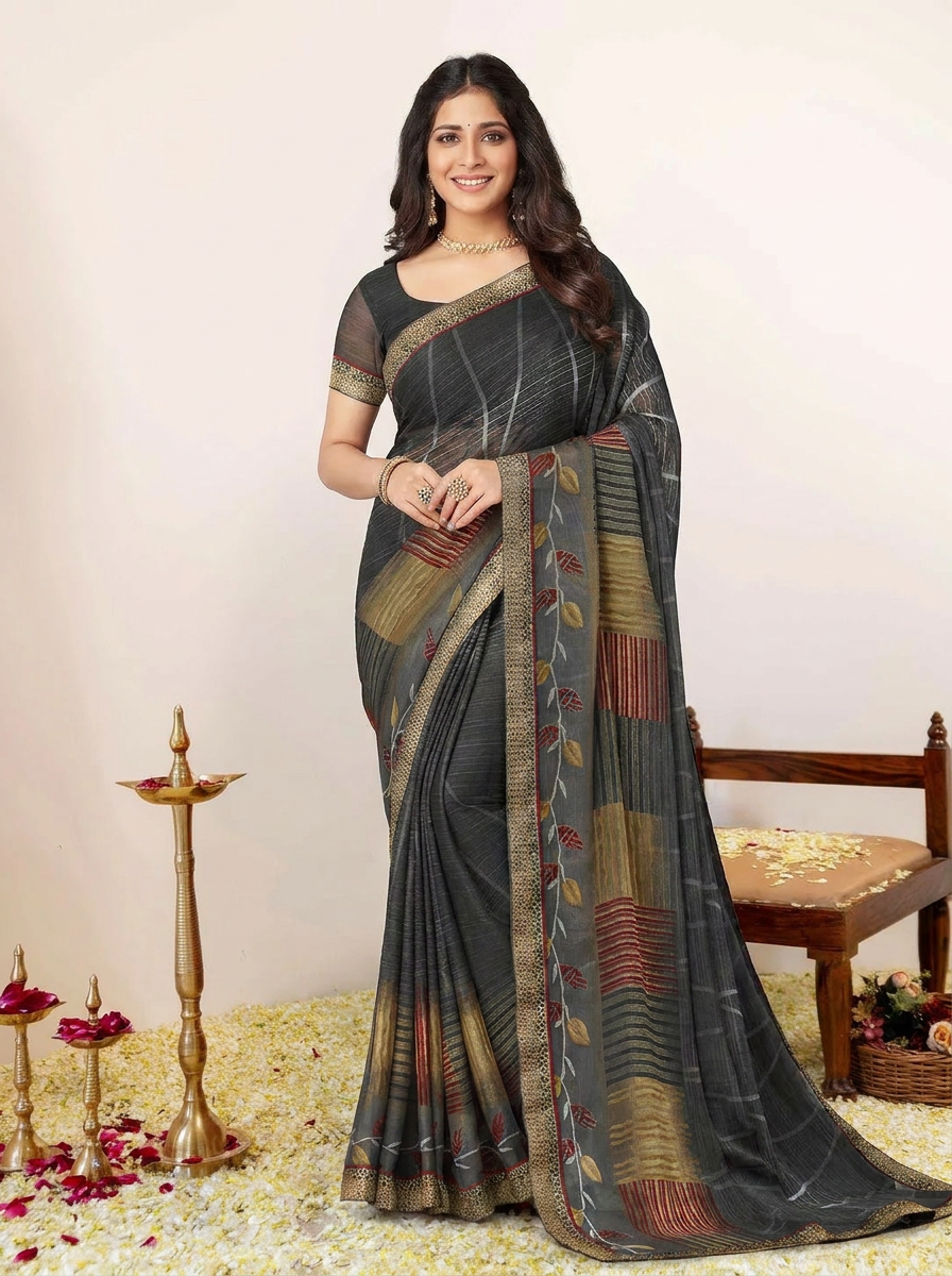 Aarohi Digital Print Chiffon Saree with Lace Border - 02 hero (1)