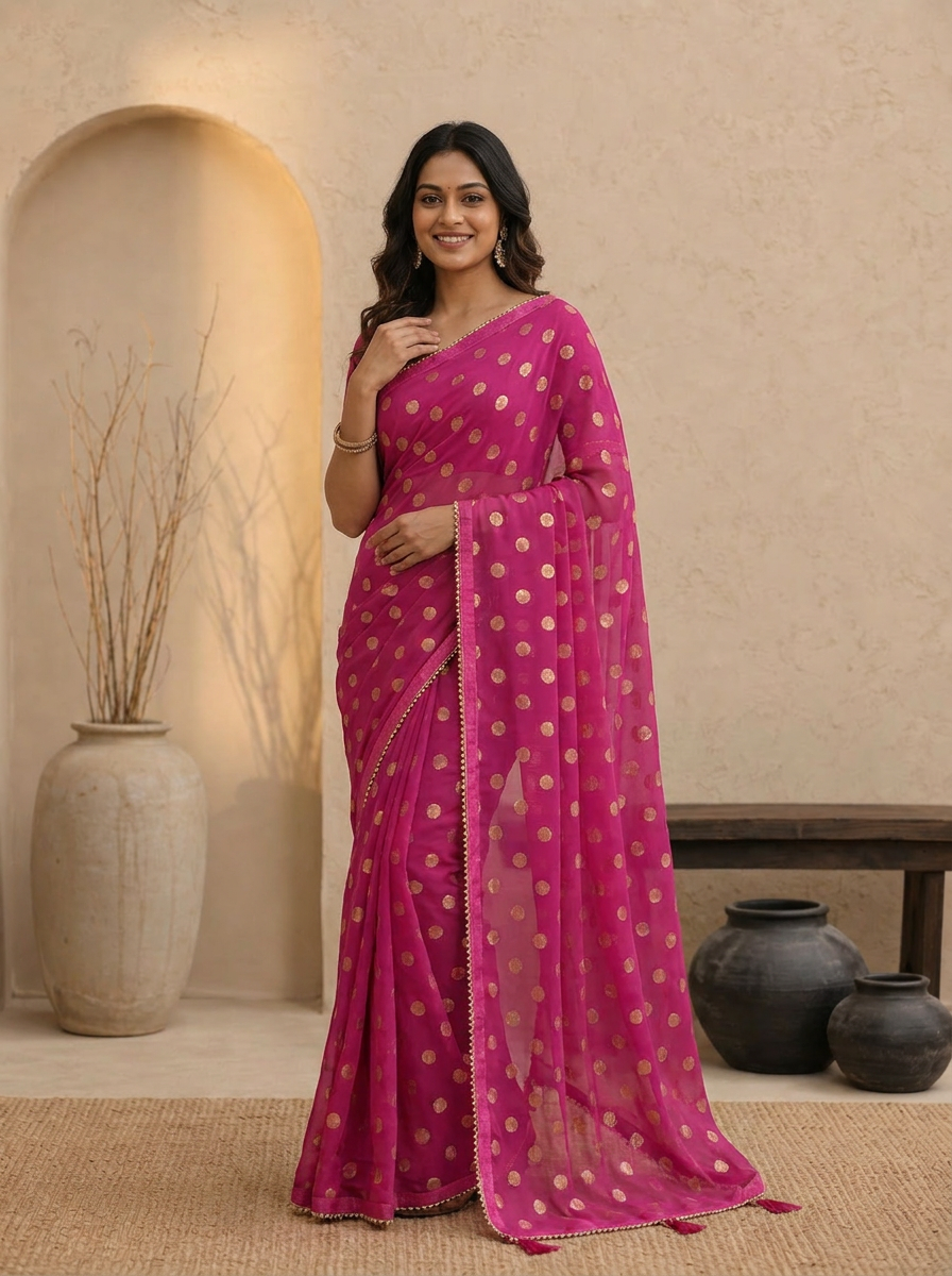Swarna Polka Tassel Georgette Saree - 02 hero (1)