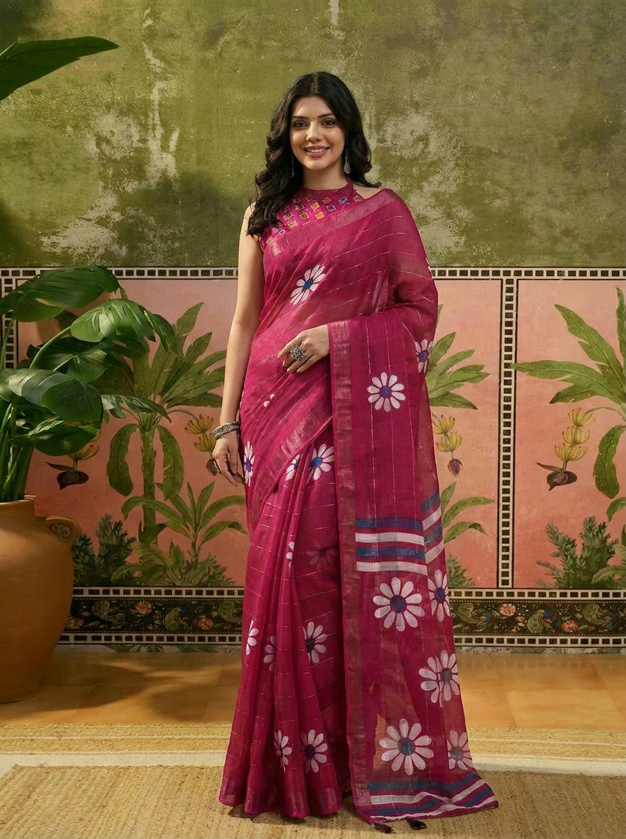 Aarohi Silk Blend Floral Saree with Woven Jari Work - 02 hero (2)