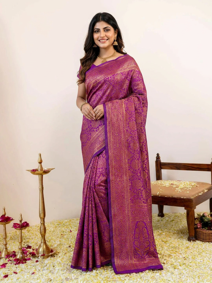 Vibrant Rani Pink Banarasi Silk Saree with Elegant Zari Weaving - 02 hero (2)