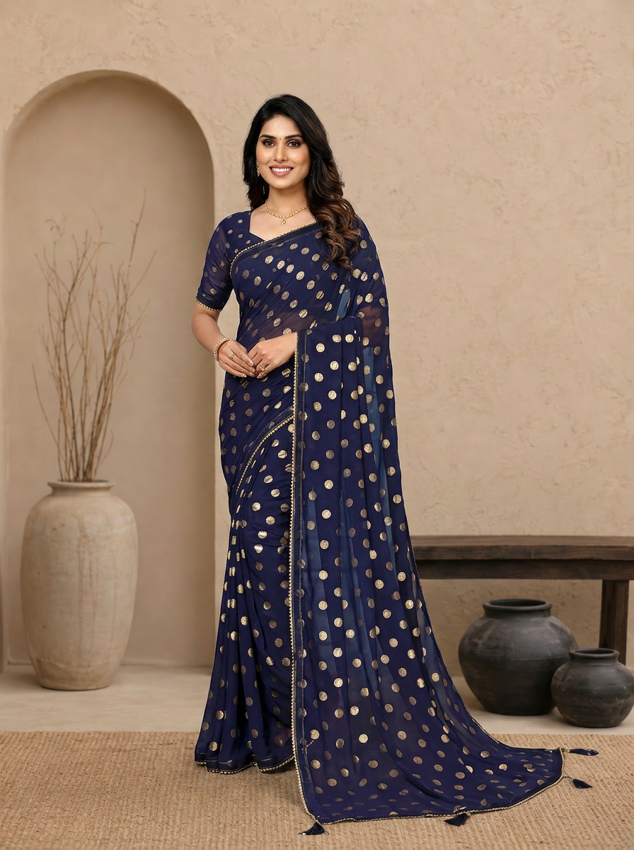 Swarna Polka Tassel Georgette Saree - 02 hero (2)