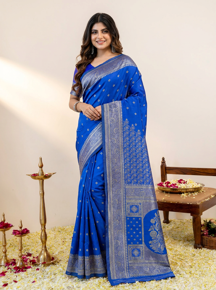 Royal Maroon Banarasi Silk Saree with Rich Golden Zari Border - 02 hero (2)