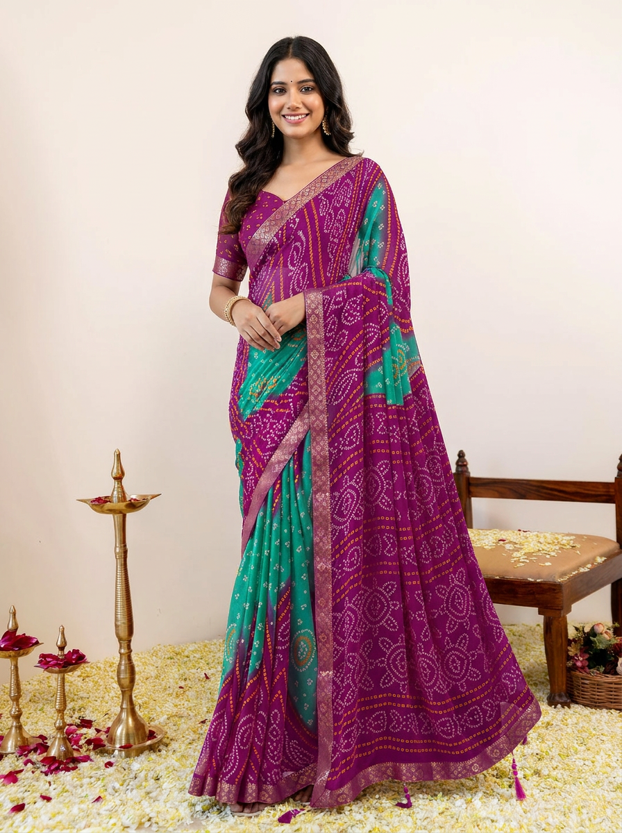 Rangriti Bandhani Chiffon Saree with Lace Border - 02 hero (2)