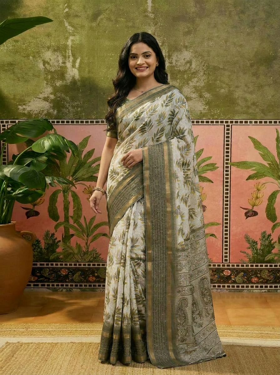 Vriksha Floral Leaf Chanderi Saree - 02 hero (2)