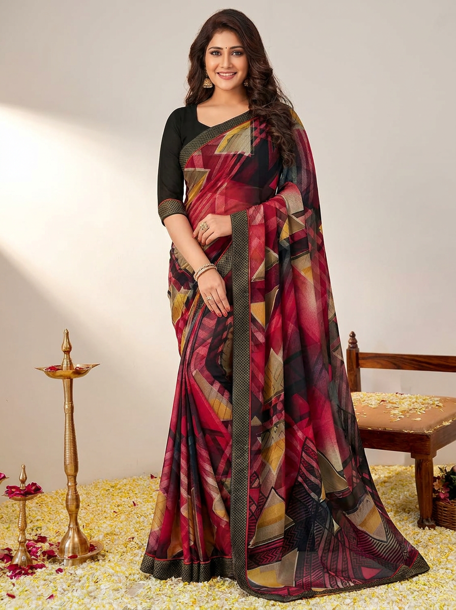 Aarohi Digital Print Chiffon Saree with Lace Border