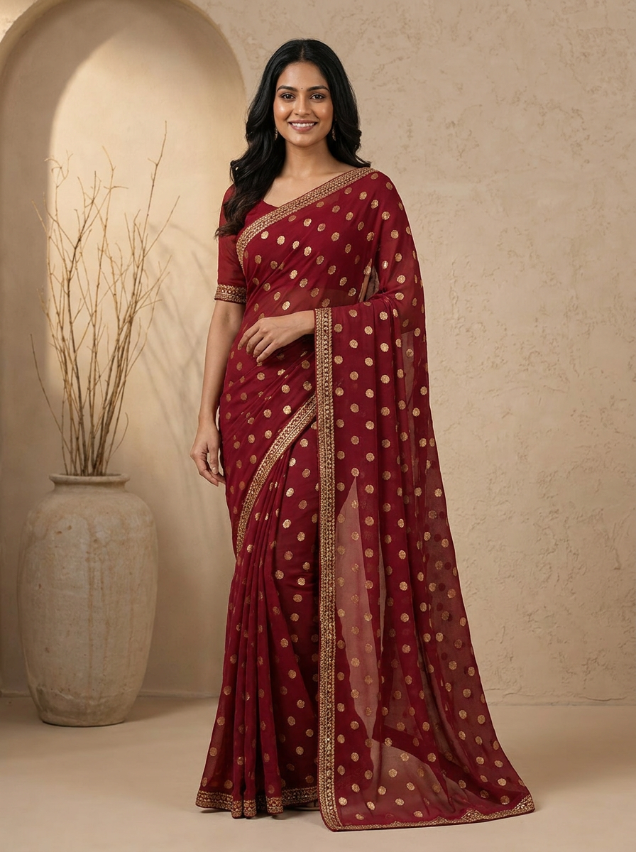 Swarna Polka Tassel Georgette Saree - 02 hero (3)