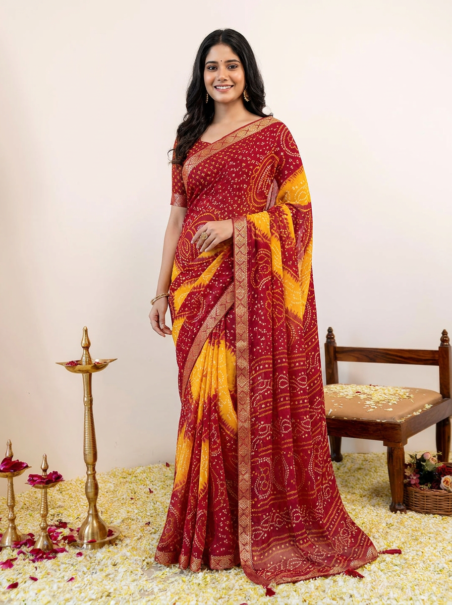 Rangriti Bandhani Chiffon Saree with Lace Border - 02 hero (3)