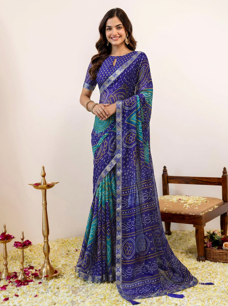 Rangriti Bandhani Chiffon Saree with Lace Border - 02 hero (3)