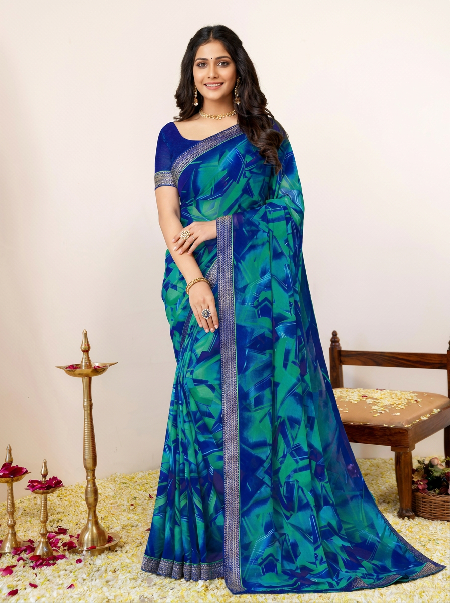 Aarohi Digital Print Chiffon Saree with Lace Border - 02 hero (4)