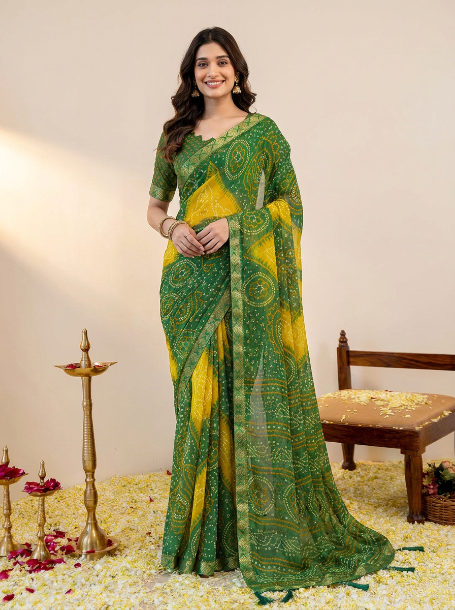 Rangriti Bandhani Chiffon Saree with Lace Border - 02 hero (4)