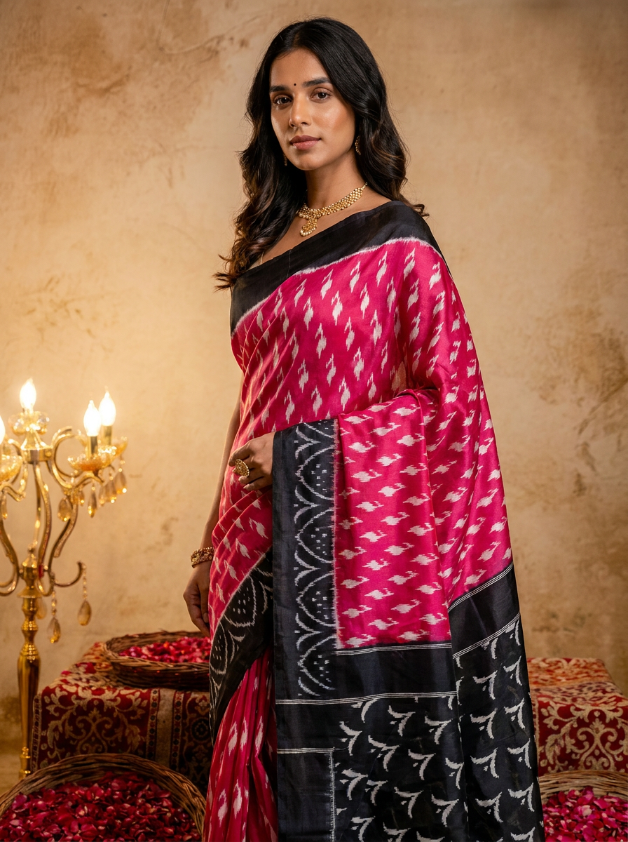 Rama green ikkat print cotton saree with blouse