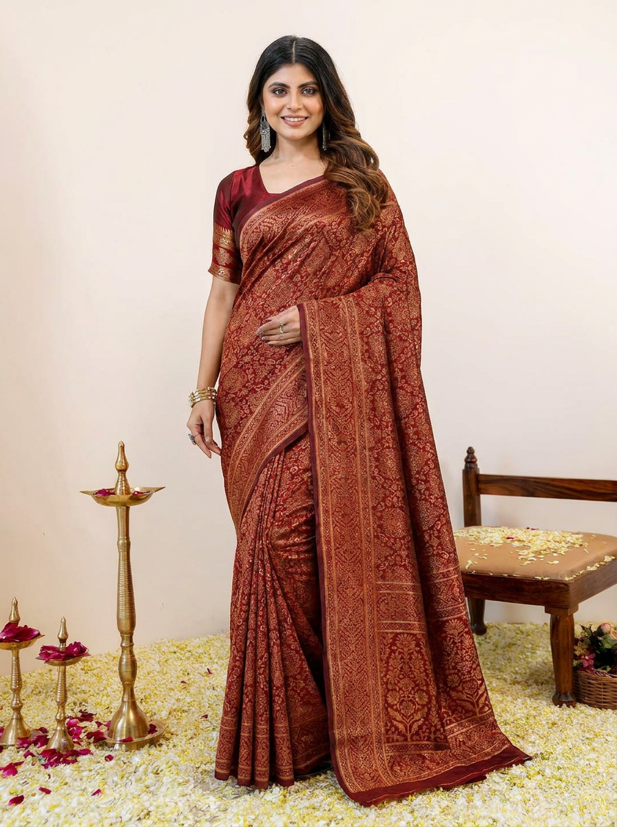 Vibrant Rani Pink Banarasi Silk Saree with Elegant Zari Weaving - 02 hero (4)