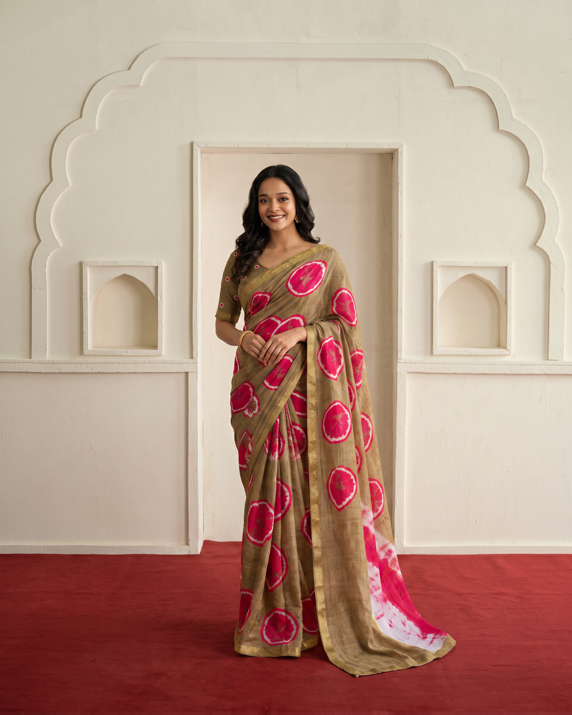Vintage Charm Chikoo & Pink Shibori Saree