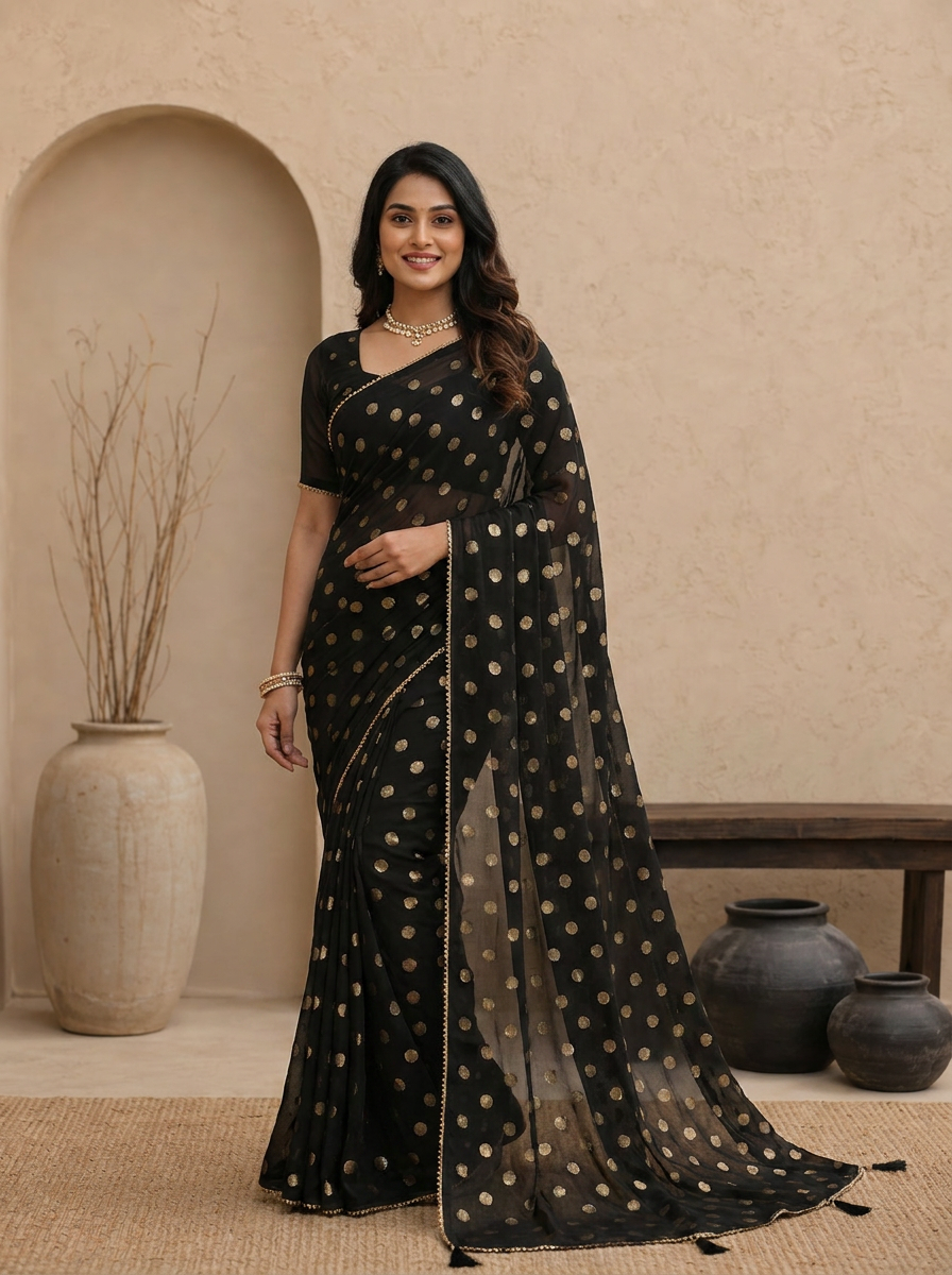 Swarna Polka Tassel Georgette Saree - 02 hero