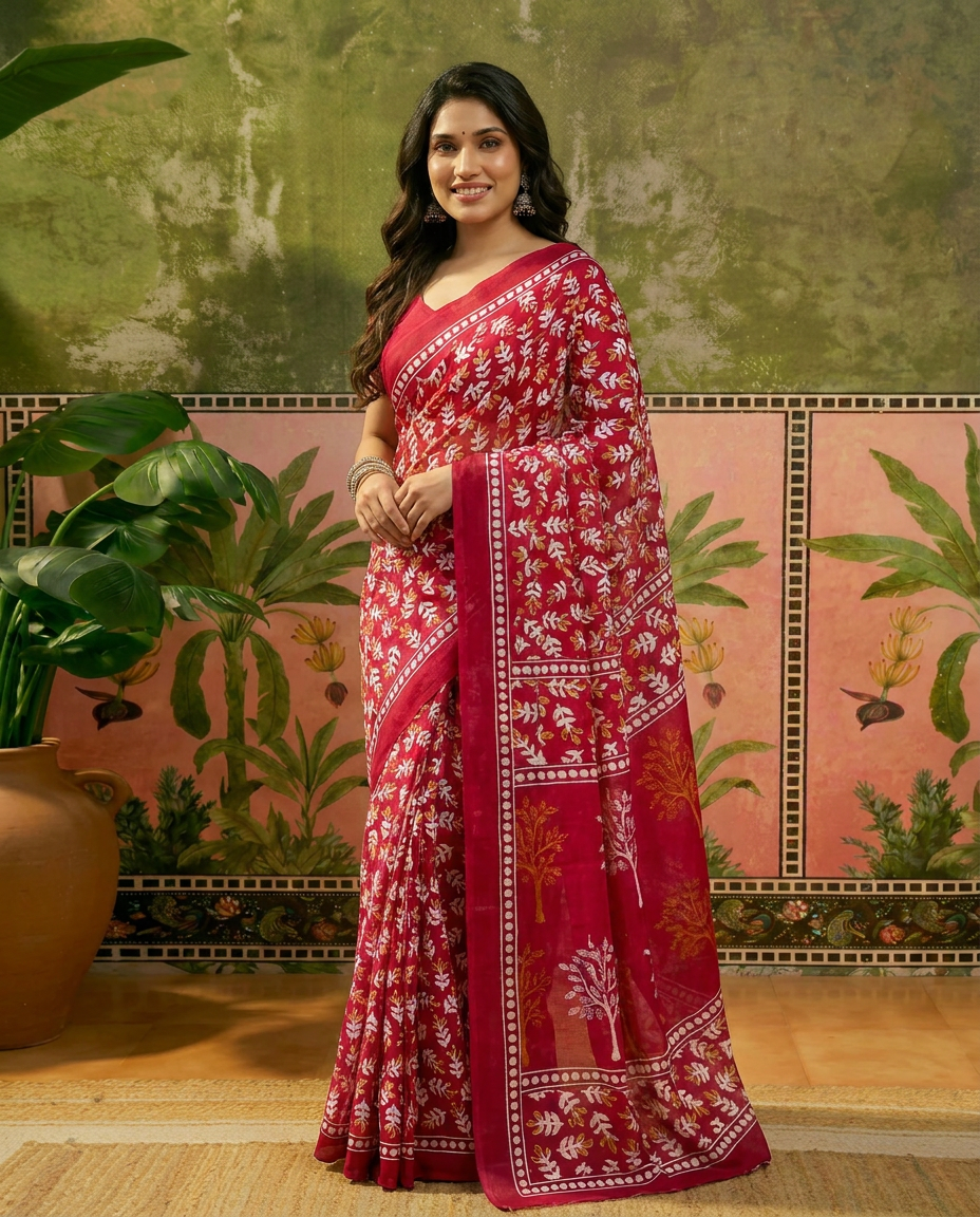 Traditional Ethnic Design Brown Printed Saree
