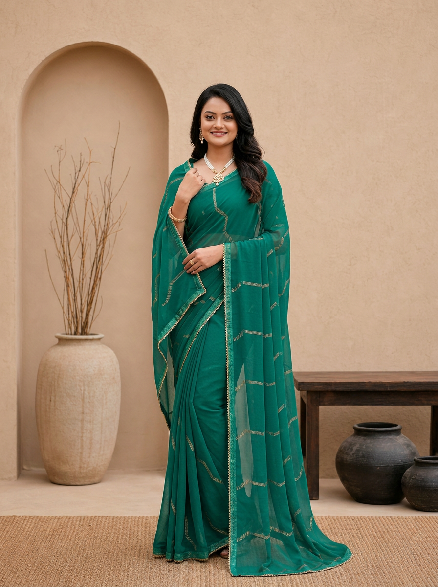 Swarna Stripe Tassel Georgette Saree