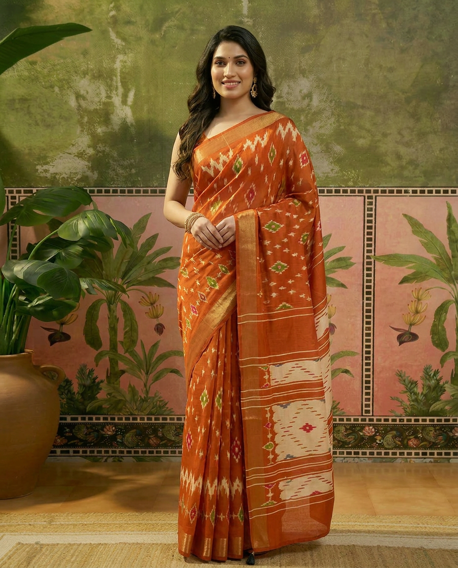 Traditional Ethnic Design Brown Printed Saree
