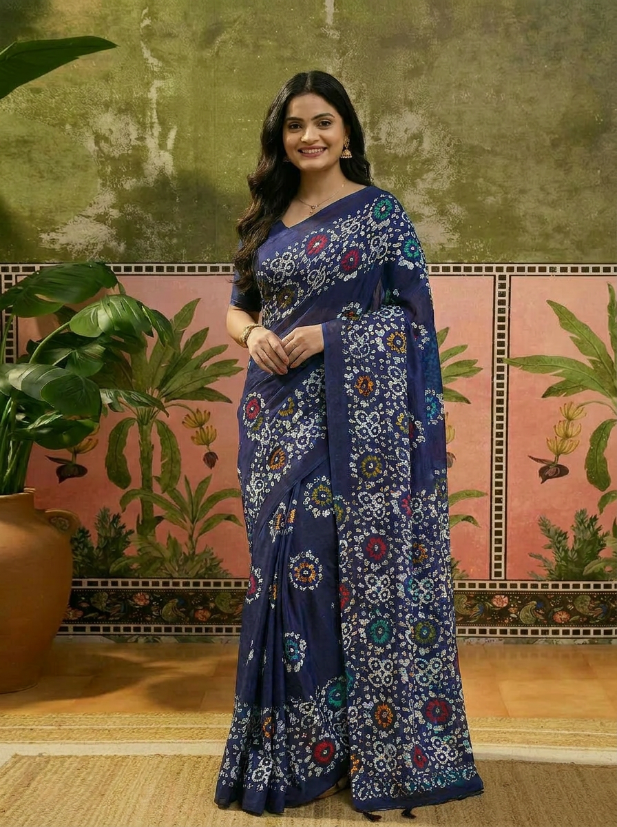 Pure Cotton Black Multicolor Floral Printed Saree - 02 hero