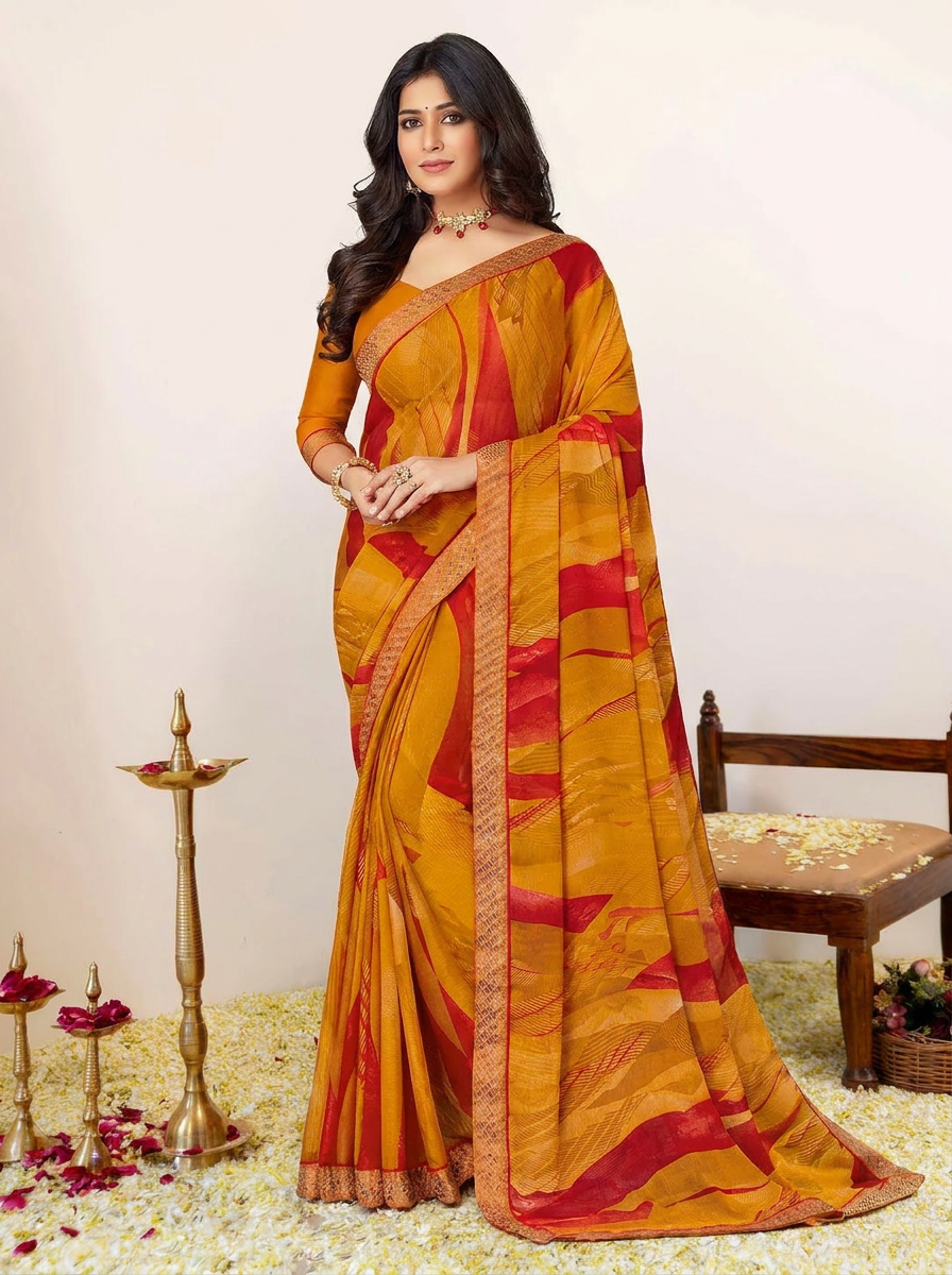 Aarohi Digital Print Chiffon Saree with Lace Border - 02 hero