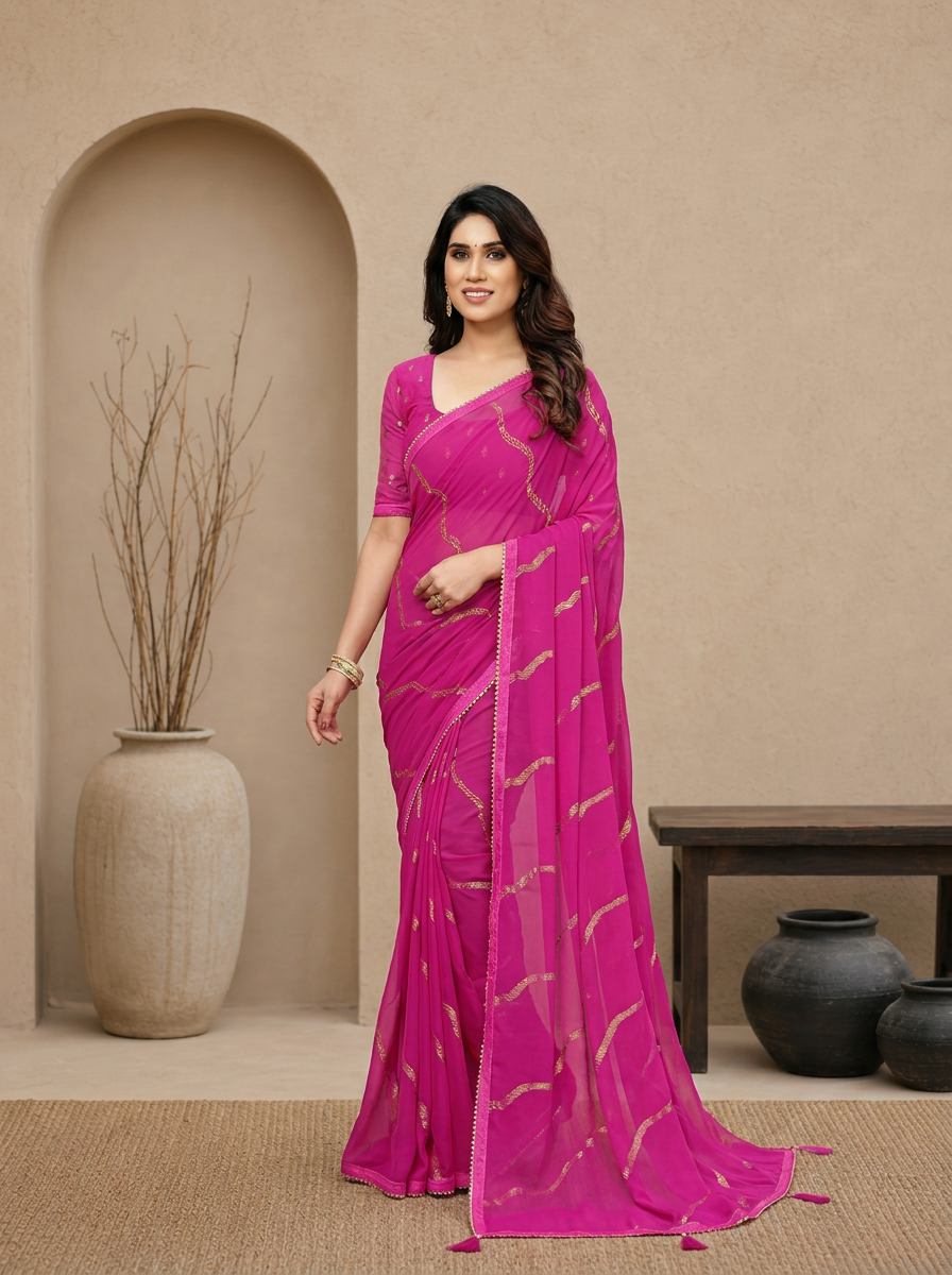 Swarna Stripe Tassel Georgette Saree