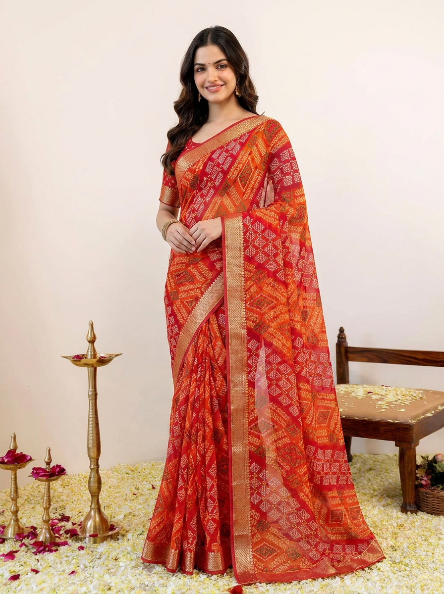 Bandhej Tassel Chiffon Saree - 02 hero