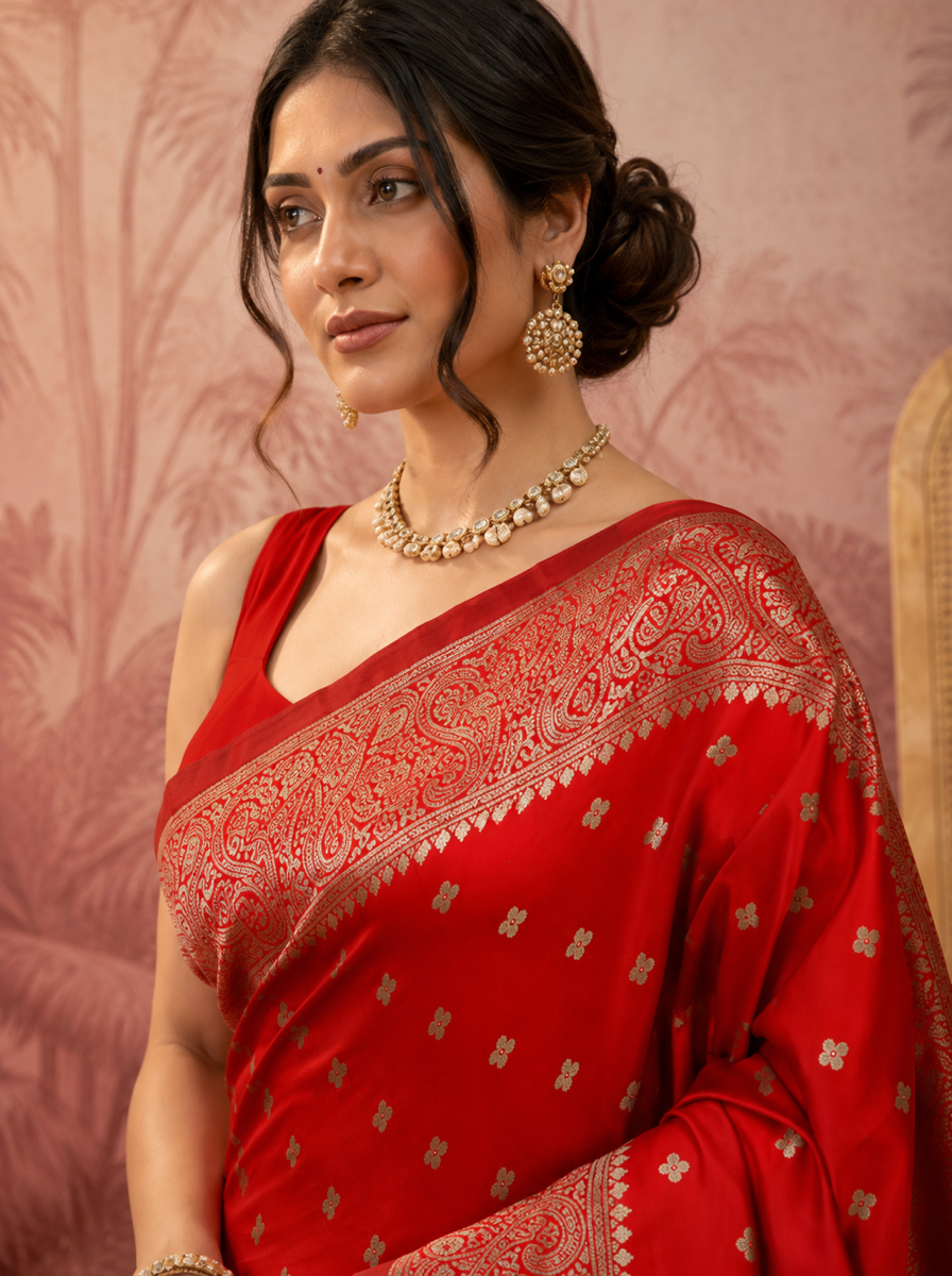 Elegant Red Banarasi Style Zari Woven Saree with Rich Golden Designer Pallu Ã¢â‚¬â€œ Wedding & Festive Wear - 02d8a9db 50af 4152 8be6 570ce590c03d