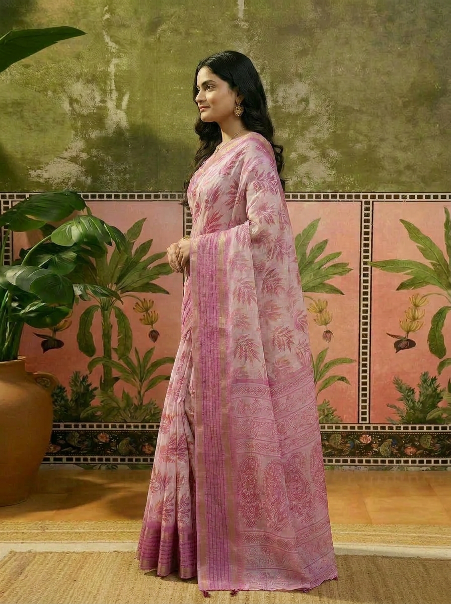 Vriksha Floral Leaf Chanderi Saree - 03 side (1)
