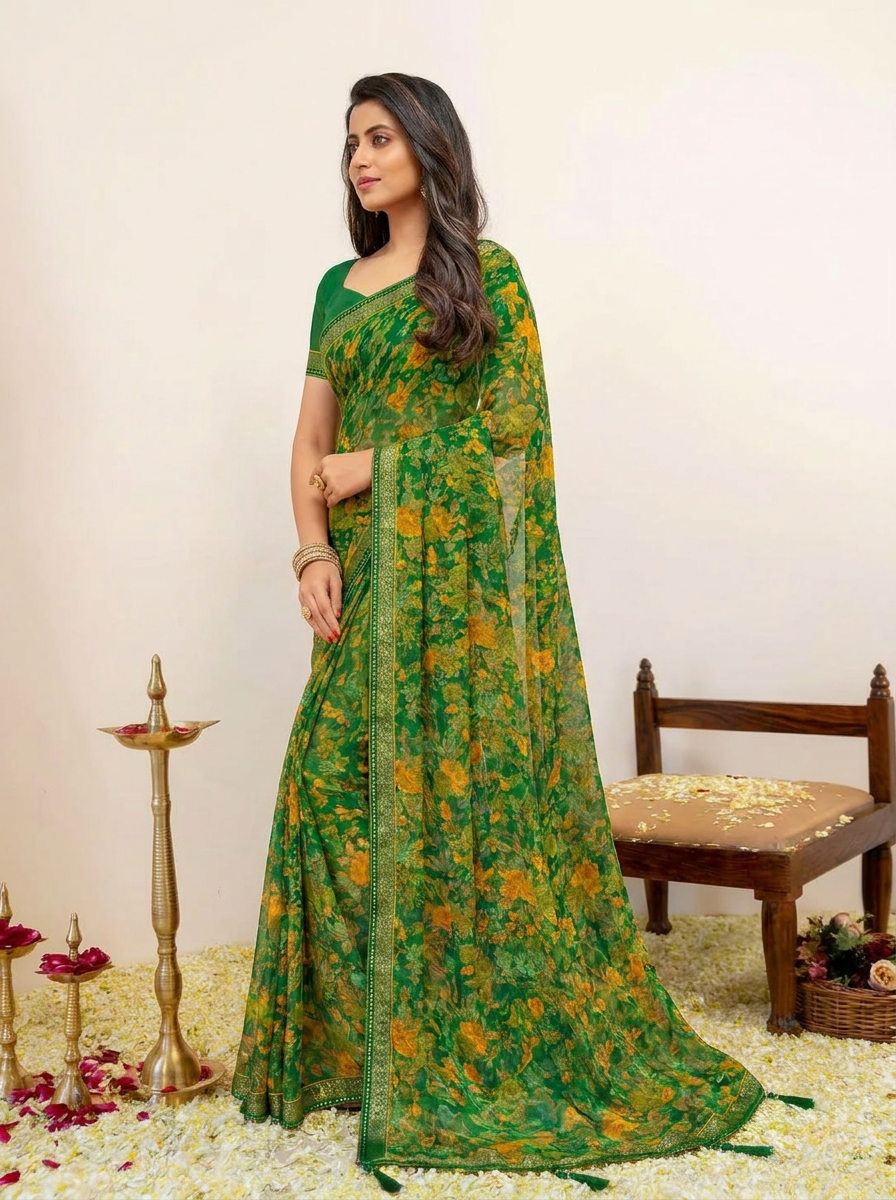 Aarna Floral Printed Chiffon Saree with Lace Border - 03 side (1)