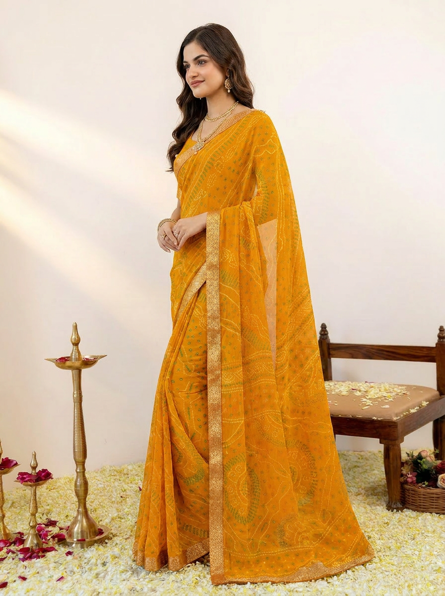 Ishani Bandhani Printed Chiffon Saree with Lace Border - 03 side (1)
