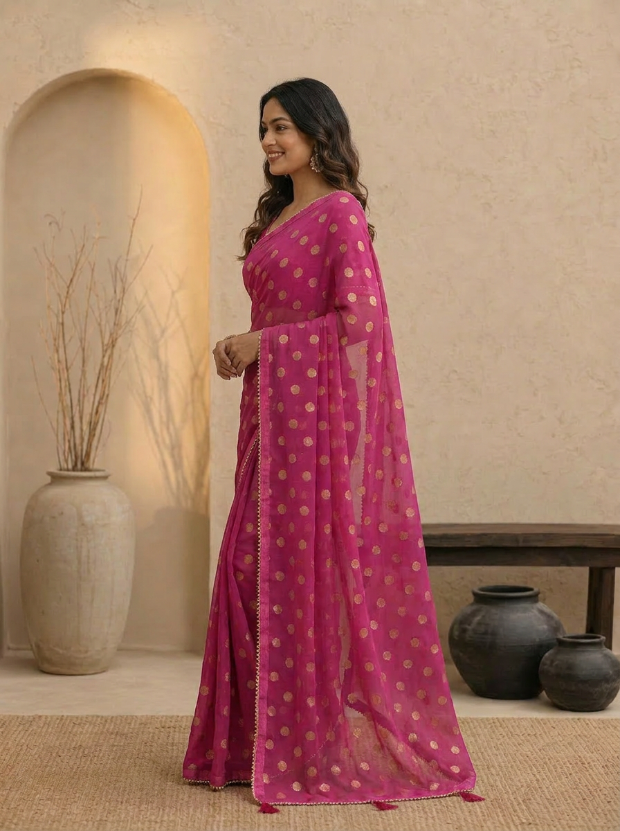 Swarna Polka Tassel Georgette Saree - 03 side (1)