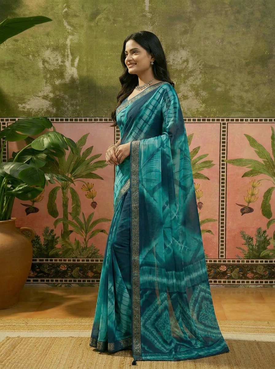 Elegant Royal Blue Tie-Dye Printed Saree Ã¢â‚¬â€œ Stylish Party & Casual Wear - 03 side (1)