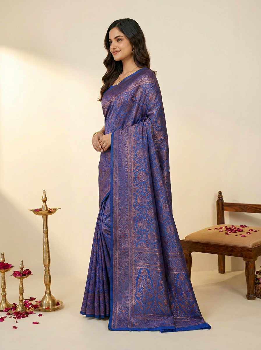 Vibrant Rani Pink Banarasi Silk Saree with Elegant Zari Weaving - 03 side (1)