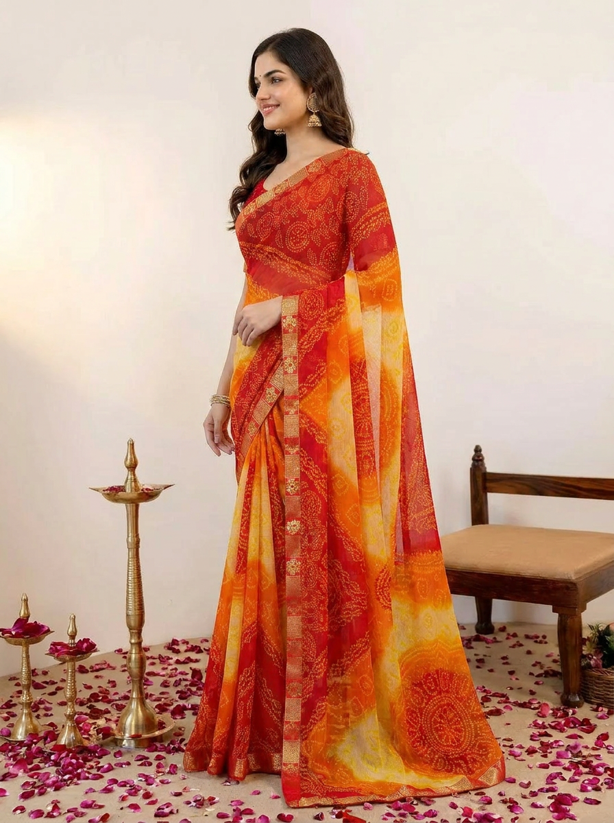 Bandhej Tassel Chiffon Saree