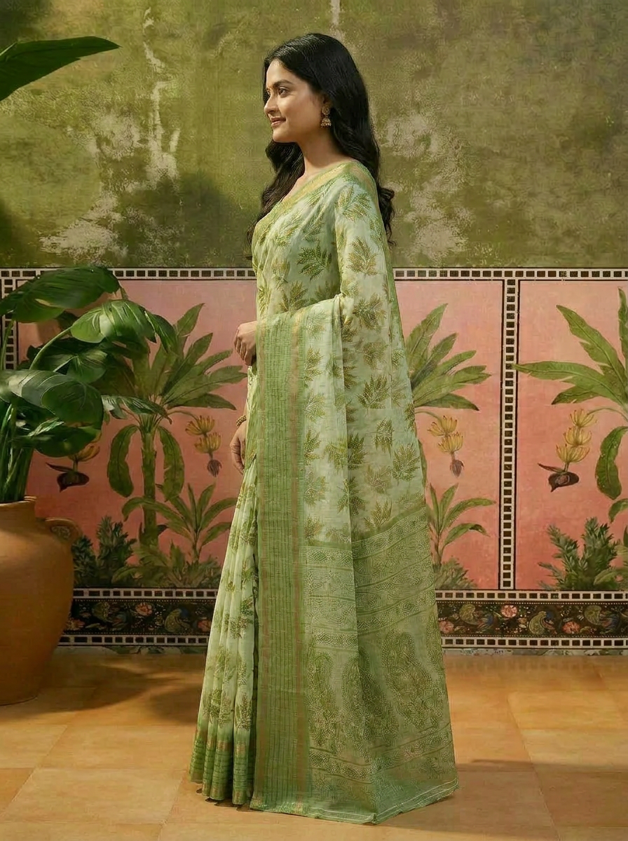 Vriksha Floral Leaf Chanderi Saree - 03 side (1)