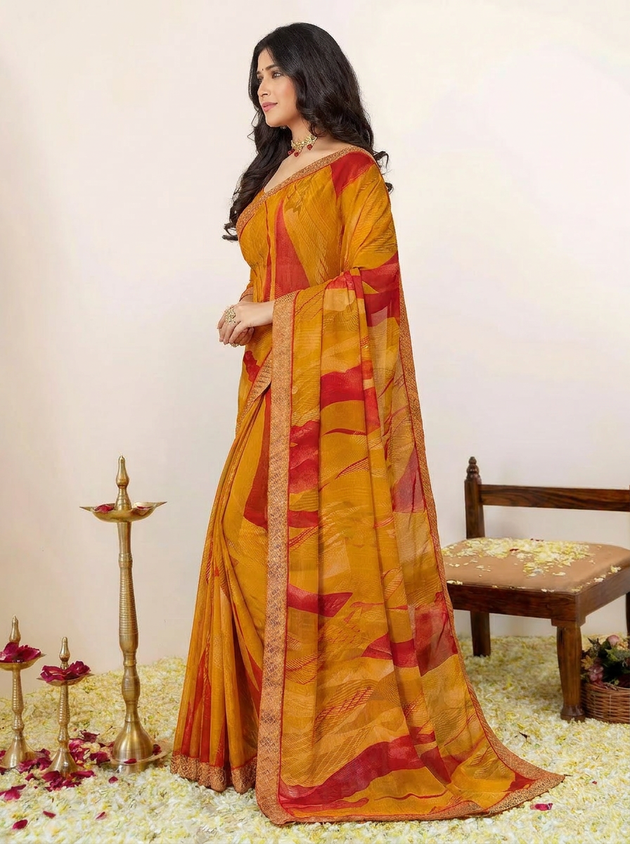 Aarohi Digital Print Chiffon Saree with Lace Border